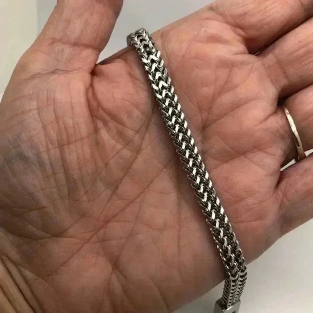 Men’s 6mm Double Franco Stainless Steel Chain Bracelet Buckle Closure NWT